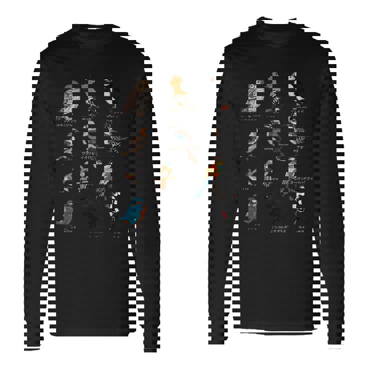 カワセミ ヒゲガラ ニシツノメドリ 鳥 動物 図 バードウォッチング 贈り物 鳥類学者 生物学者 自然科学 長袖Tシャツ