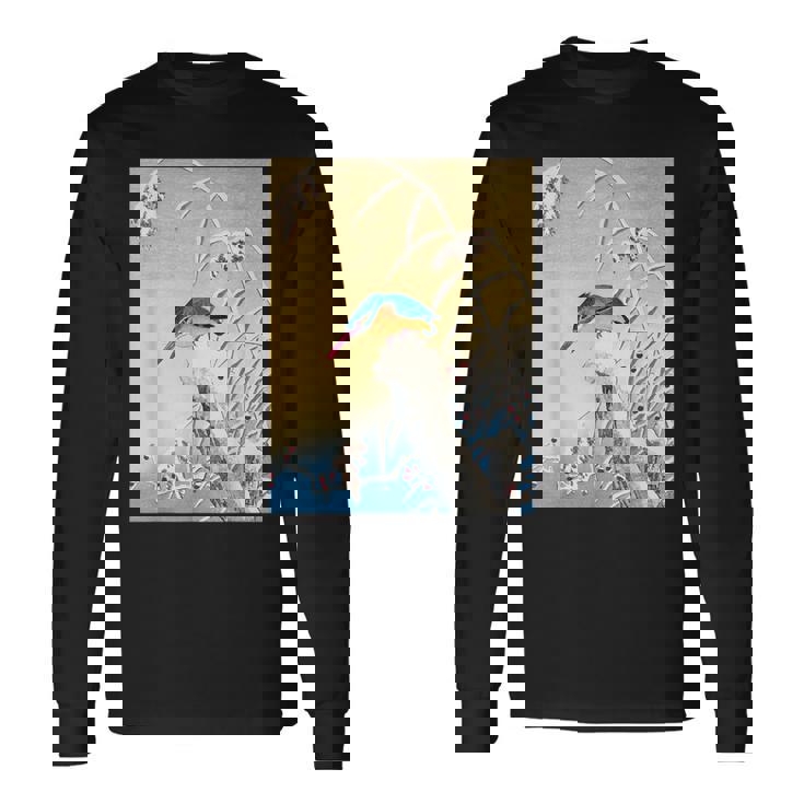 カワセミ 鳥 動物 ヴィンテージ 和 浮世絵 自然 江戸 長袖Tシャツ