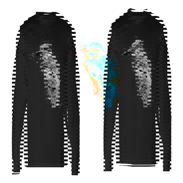 カワセミ 鳥 野生動物 動物 水彩 芸術的 ペインティング 長袖Tシャツ