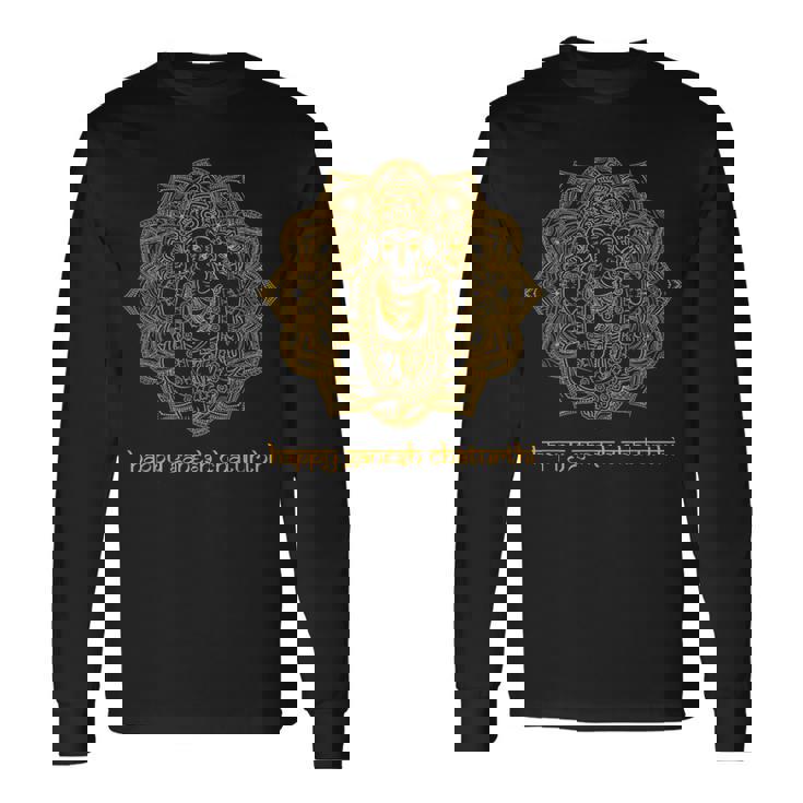 ガネーシャ 曼荼羅 ガネーシャ チャトゥルティ ヒンドゥー教 長袖Tシャツ