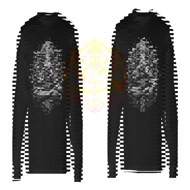 ガネーシュ ヨガ ヒンドゥー教 象 神 ガネーシャ プージャ ナマステ 長袖Tシャツ