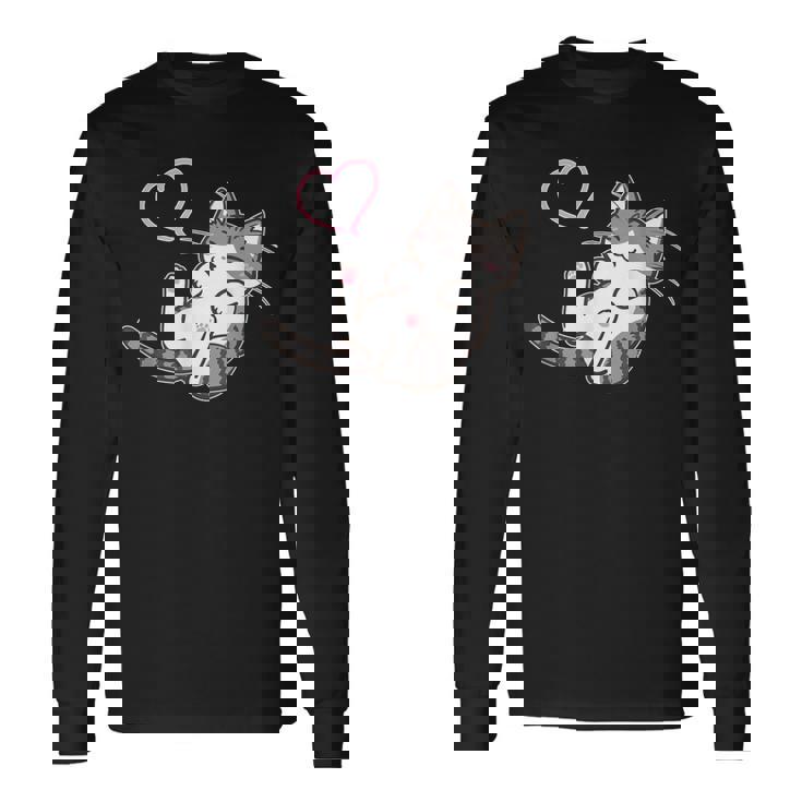 キジ白猫ぐっすり眠る猫ちゃん 猫好き 長袖Tシャツ