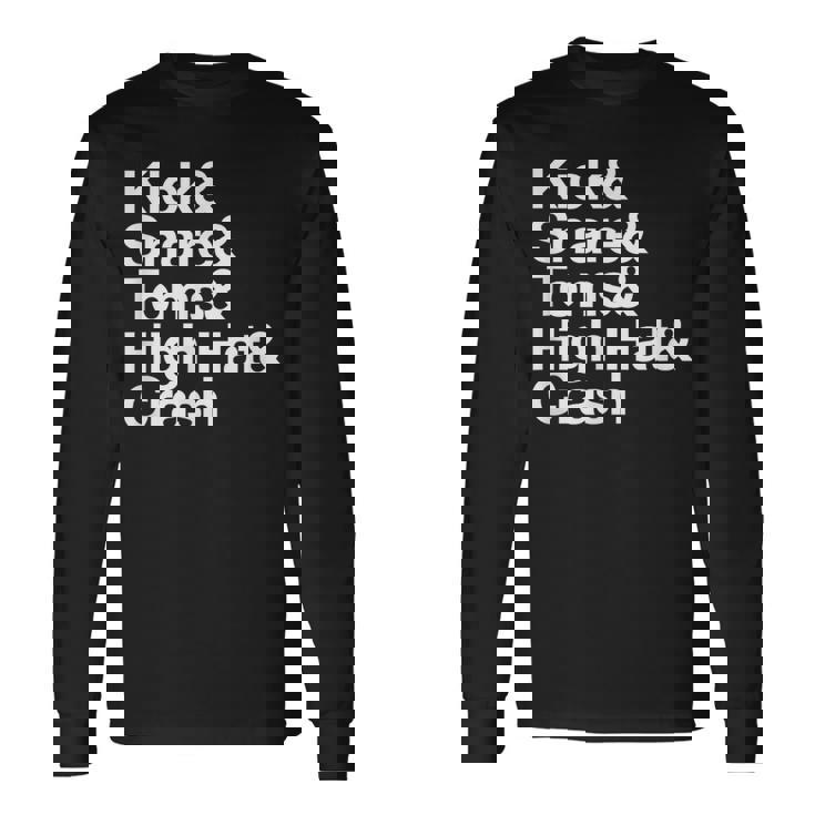 キック&スネア&トムズ&ハイハット&クラッシュドラムセットテキスト 長袖Tシャツ