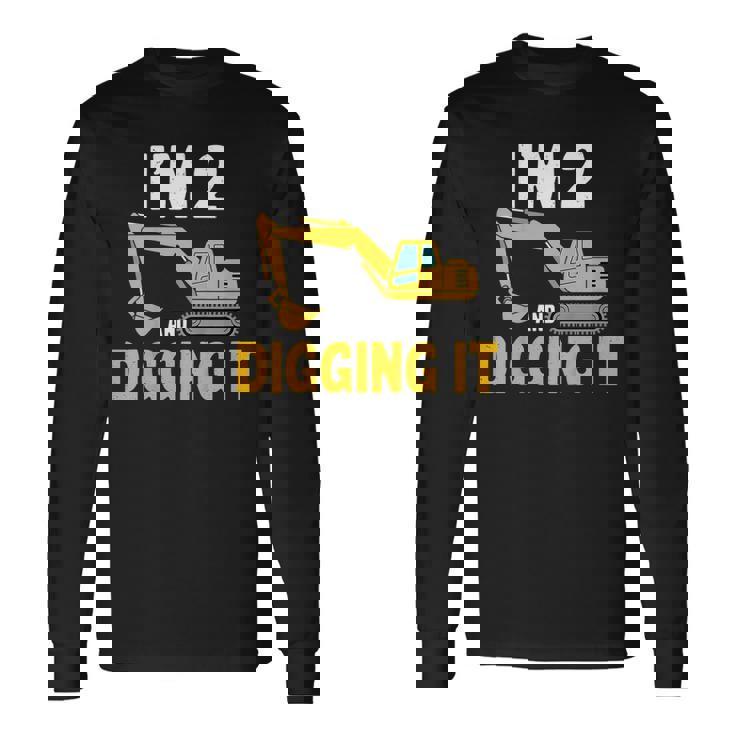 キッズ I'm 2 And Digging It 男の子向けのかわいいショベルデザイン 長袖Tシャツ