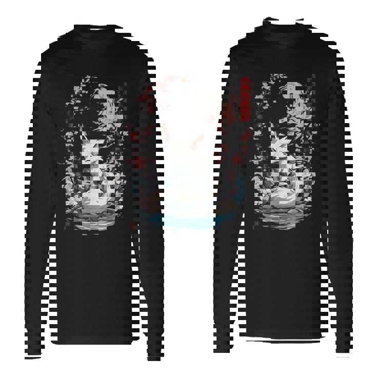 キツネ 妖怪 白狐 幽霊 浮世絵 ヴィンテージ 長袖Tシャツ