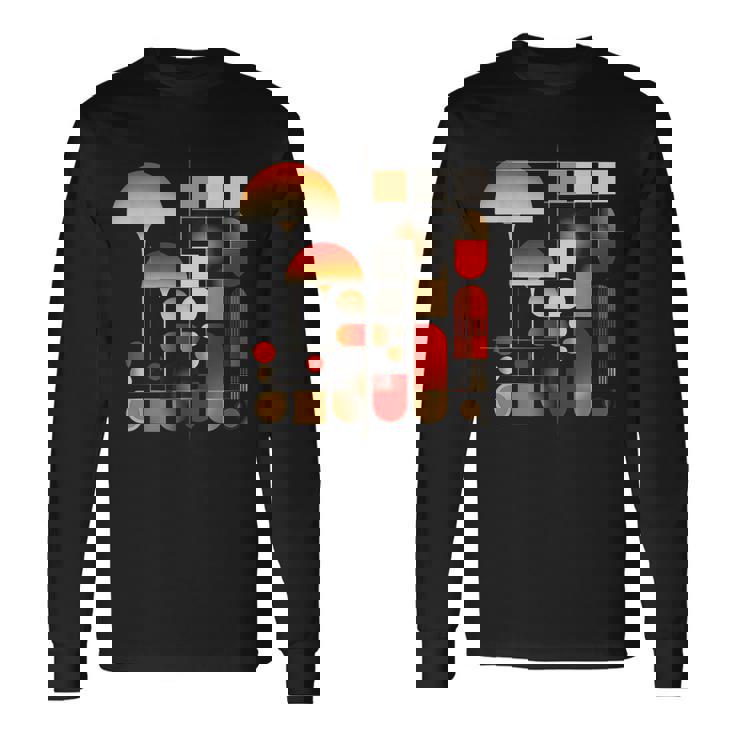 キノコ 幾何学 アート イラスト グラフィック キノコ 長袖Tシャツ