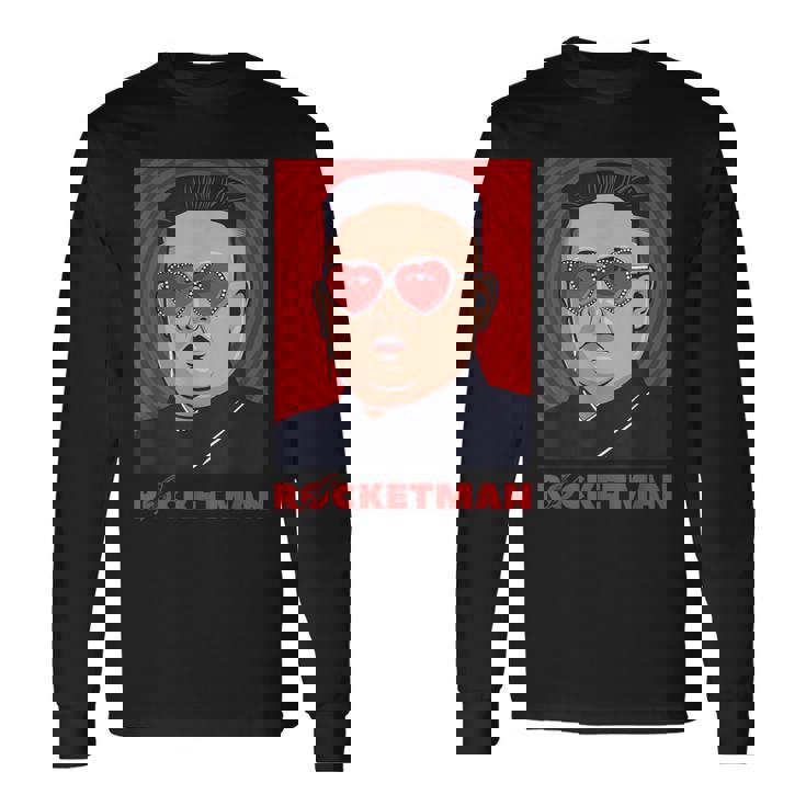 キム・ジョンウン、ファニー・ロケットマン・パロディ・ロックンロール 長袖Tシャツ