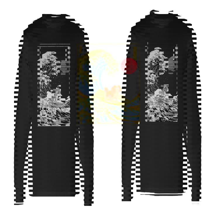 キャバリア王チャールズ・スパニエル 日本神奈川波 面白い 長袖Tシャツ