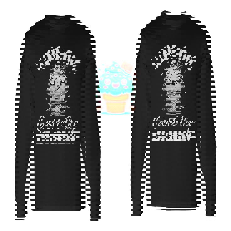 キュート アイラブミント チョコチップス アイスクリーム好き 夏 パーティー 長袖Tシャツ