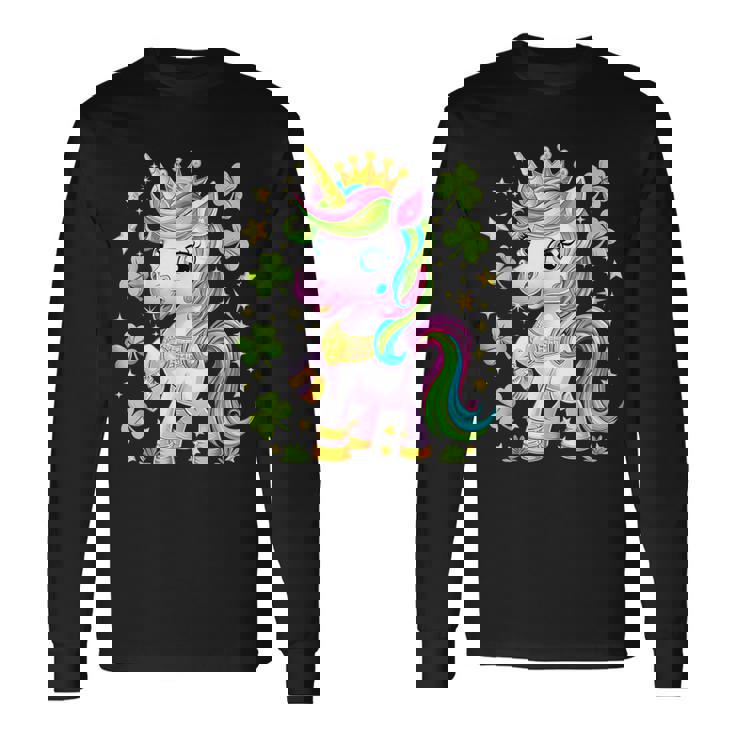 キュート レプリコーン ユニコーン シャムロック 聖パトリックデー ガールズ キッズ 長袖Tシャツ