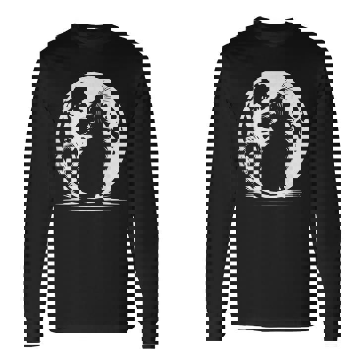 キュートで面白いチンチラが月に吠える 長袖Tシャツ