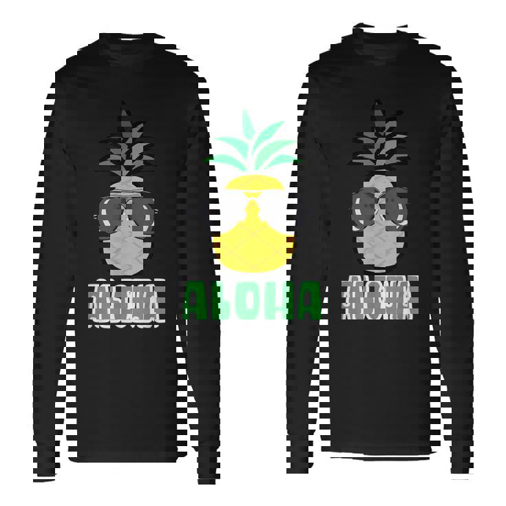 キュートなアロハパイナップルサングラス ハワイアンティキ 長袖Tシャツ