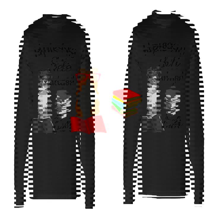 キュート・ハピネス・イズ・シェルティー・アンド・ブックス・シェルティー・マム 長袖Tシャツ