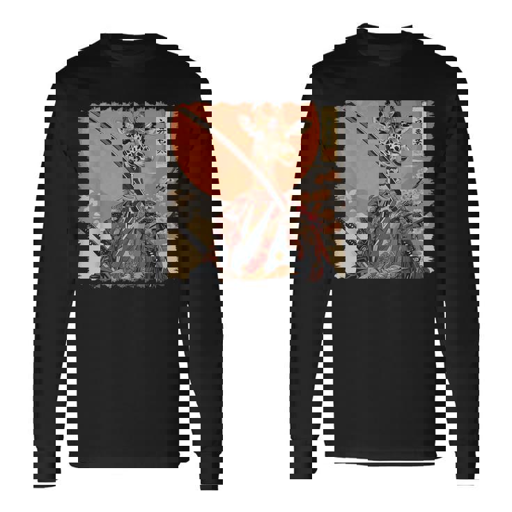 キリン 動物 日本美術 侍 浮世絵 長袖Tシャツ