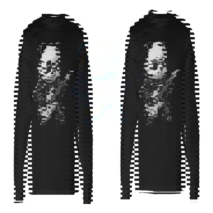 ギター ロック音楽を備えたヘビー ロック メタル パンダ 長袖Tシャツ