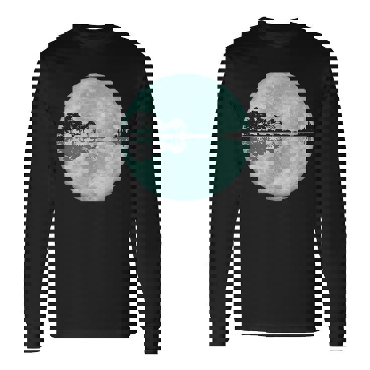ギター 湖 反射 月 ギター ミュージシャン 長袖Tシャツ