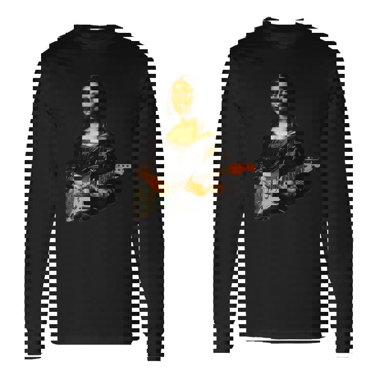 ギター 面白tシャツ モナリザ おもしろ ギタリスト 服 音楽 メンズ キッズ ネタ 服 軽音 楽器 エレキ 長袖Tシャツ