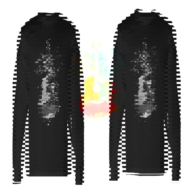 ギタープレーヤー ヤシの木 レゲエ 音楽 ギタリスト ミュージシャン 長袖tシャツ 長袖Tシャツ