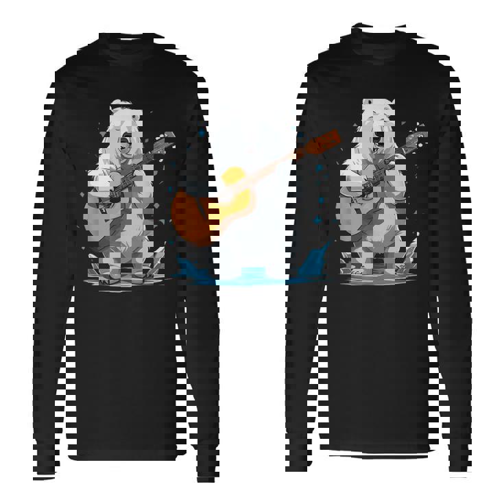 クマがアコースティックギターを弾くクマのギタリスト 長袖Tシャツ