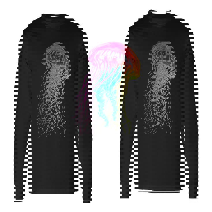 クラゲ カラフル ファンタジー 動物 アート グラフィック クラゲ 長袖Tシャツ