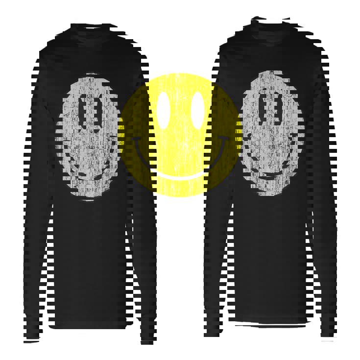 クラシック スマイリーシャツ アンティーク調 80年代風 アシッドハウス アイコン 顔文字 長袖Tシャツ ギフトのアイデア