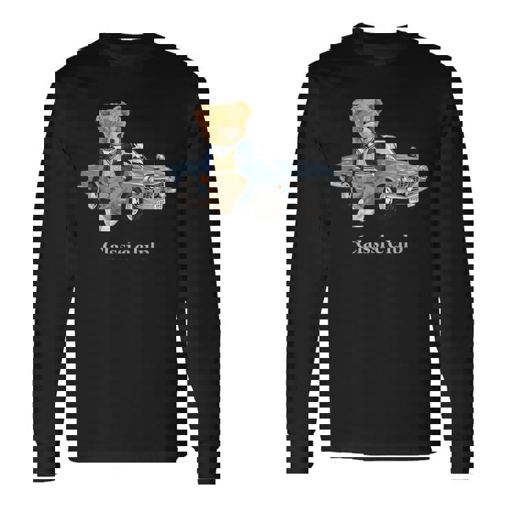 クラシックカーがかわいいテディベア。 長袖Tシャツ