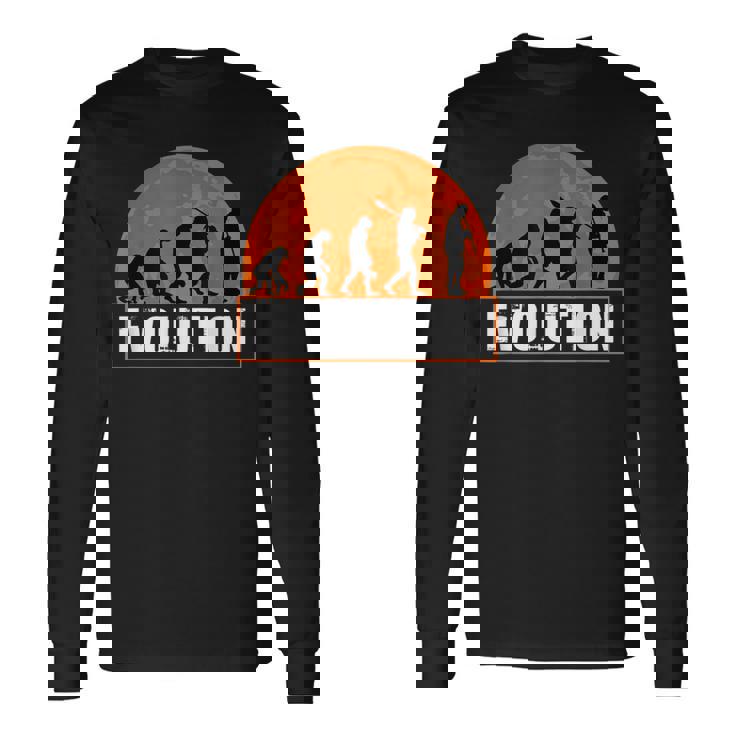 クラリネット奏者、面白いクラリネット 人類の進化 長袖Tシャツ