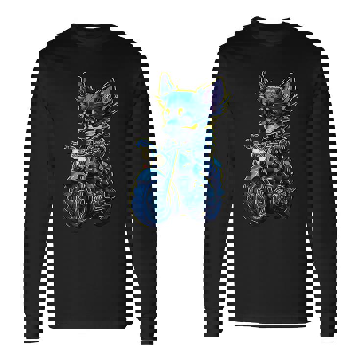 クリスマスにバイクを運転するかわいいチワワ。 長袖Tシャツ