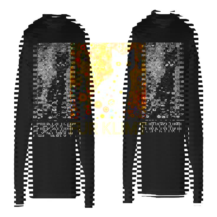 クリムト絵画の黒猫、猫好き、アーティスト美術学生 長袖Tシャツ