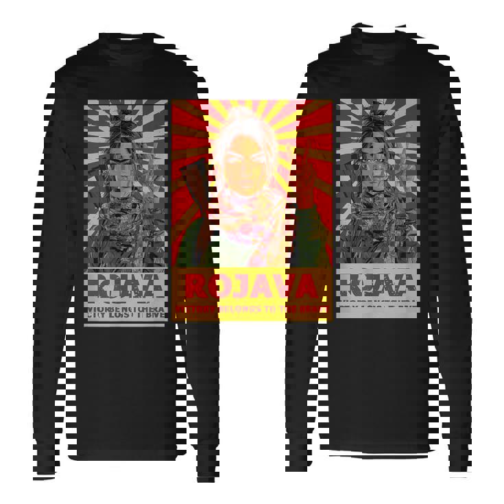 クルドのロジャバ クルディスタン 「勝利 」デザイン 長袖Tシャツ