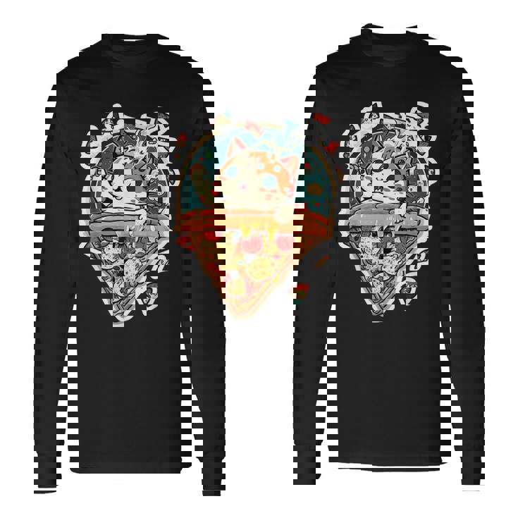 クレイジー ペパロニ ピザ キャット カルツォーネ トラ猫 ファーストフードの子猫 長袖Tシャツ