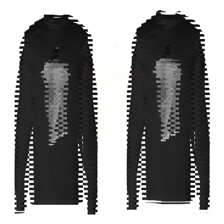クロウタドリ 鳥 エレファント 動物 図 バードウォッチング 贈り物 鳥類学者 生物学者 自然科学 長袖Tシャツ ギフトのアイデア