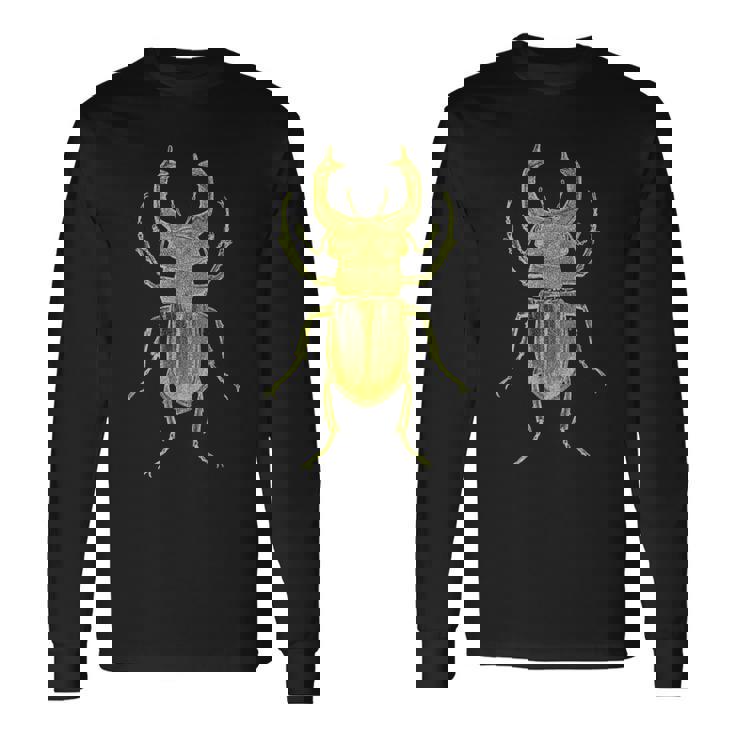 クワガタ愛好家のためのクールなクワガタやカブトムシのアートを使ったヴィンテージ昆虫学 長袖Tシャツ