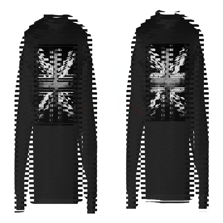 クールで素朴な風化ユニオンジャック モノクロ 長袖Tシャツ