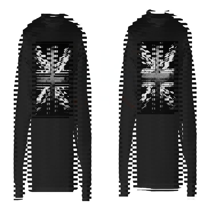 クールで素朴な風化ユニオンジャック モノクロ 長袖tシャツ 長袖Tシャツ