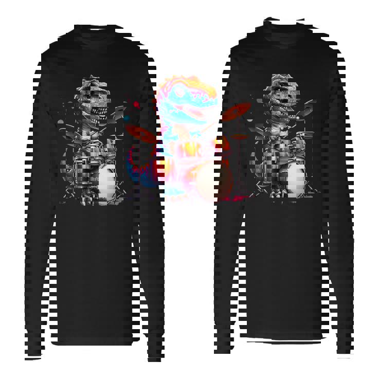 クールなt-Rex恐竜ドラマー音楽バンドデザイン。 長袖Tシャツ ギフトのアイデア