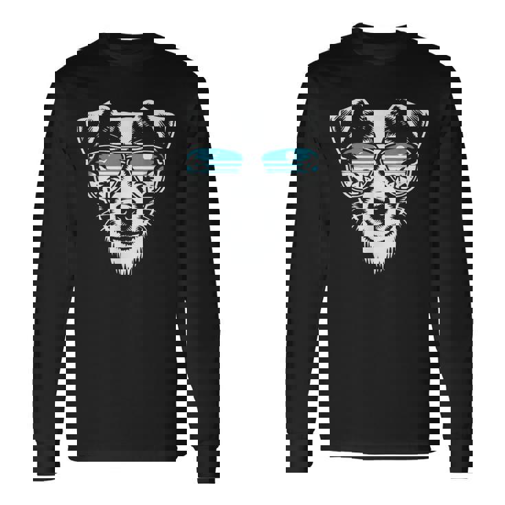 クールなジャック ラッセル テリア犬サングラス グラフィック デザイン 長袖Tシャツ