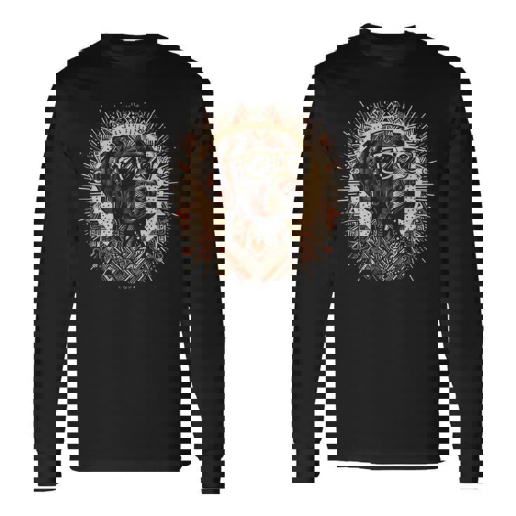 クールなジャーマンショートヘアポインタードッグトライバルアートスタイル 長袖Tシャツ