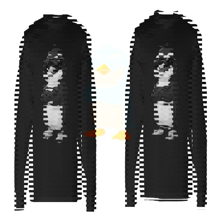 クールなペンギン漫画面白い動物サングラス付き 長袖Tシャツ