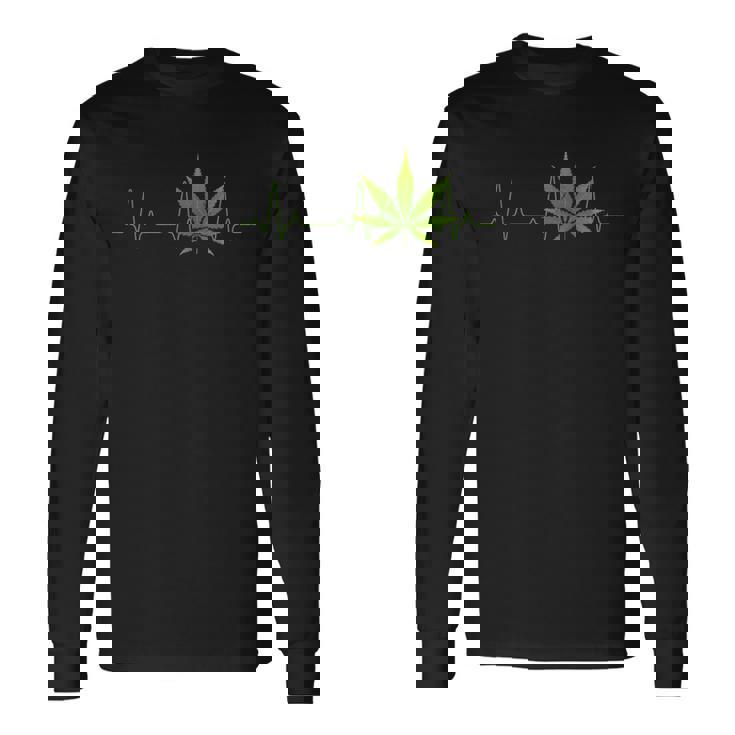 クールなマリファナリーフ ハートビート 面白い スモーキング ウィード ガンジャ ギフト 長袖Tシャツ