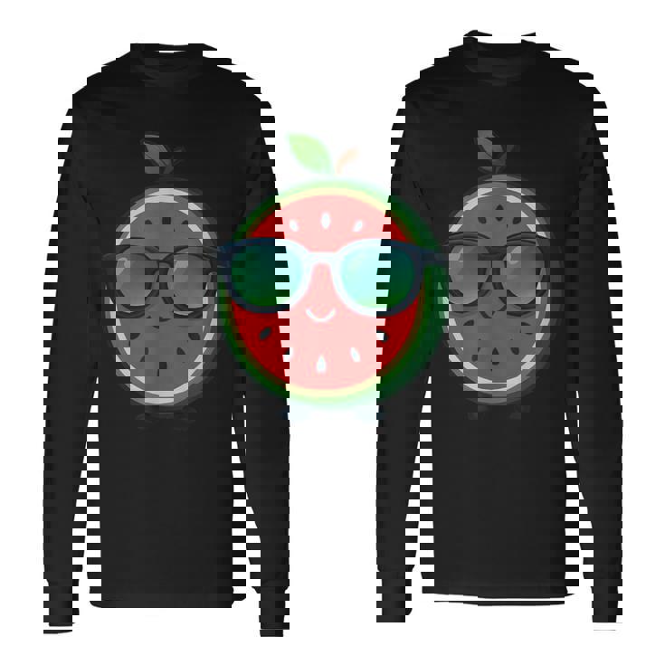 クールな漫画スイカサングラス付き 長袖Tシャツ
