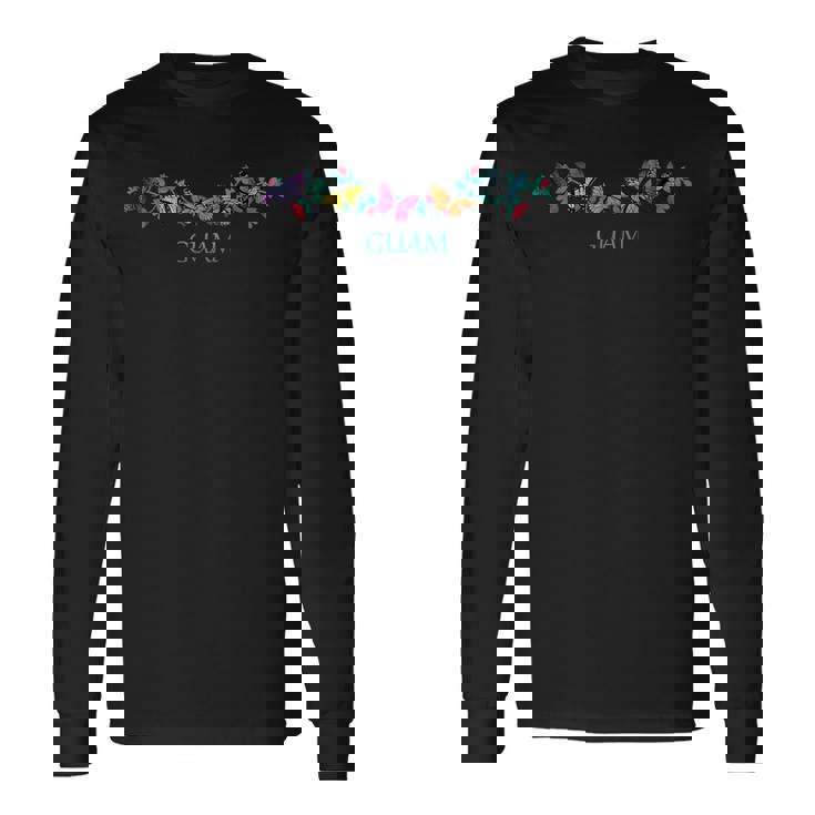 グアム お土産 蝶 花 グラフィック 長袖Tシャツ