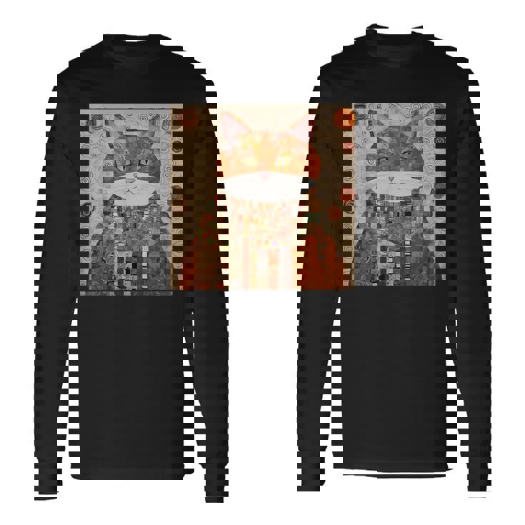 グスタフ・クリムト 幾何学模様の猫 長袖Tシャツ