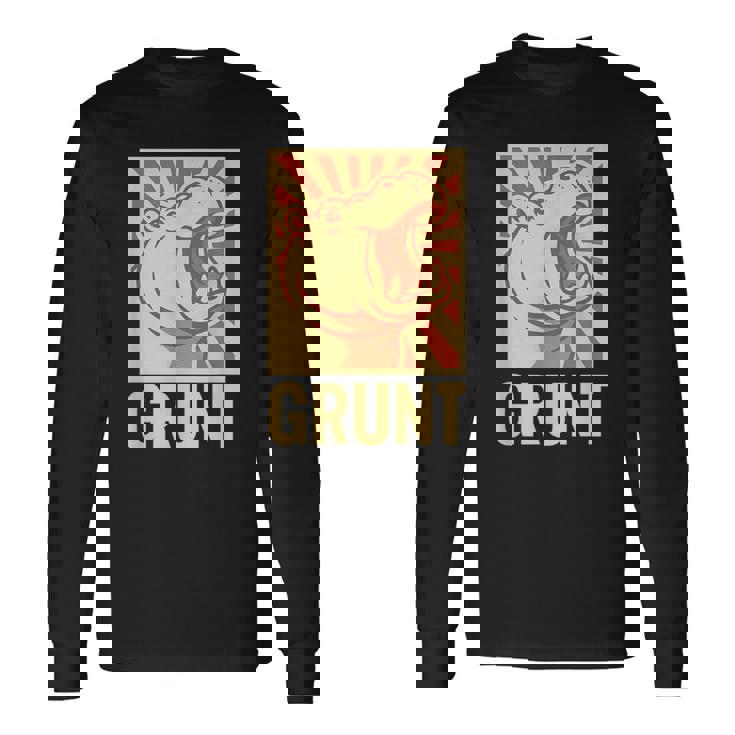 グラントカバアート – 面白い大胆な動物のカバ 長袖Tシャツ