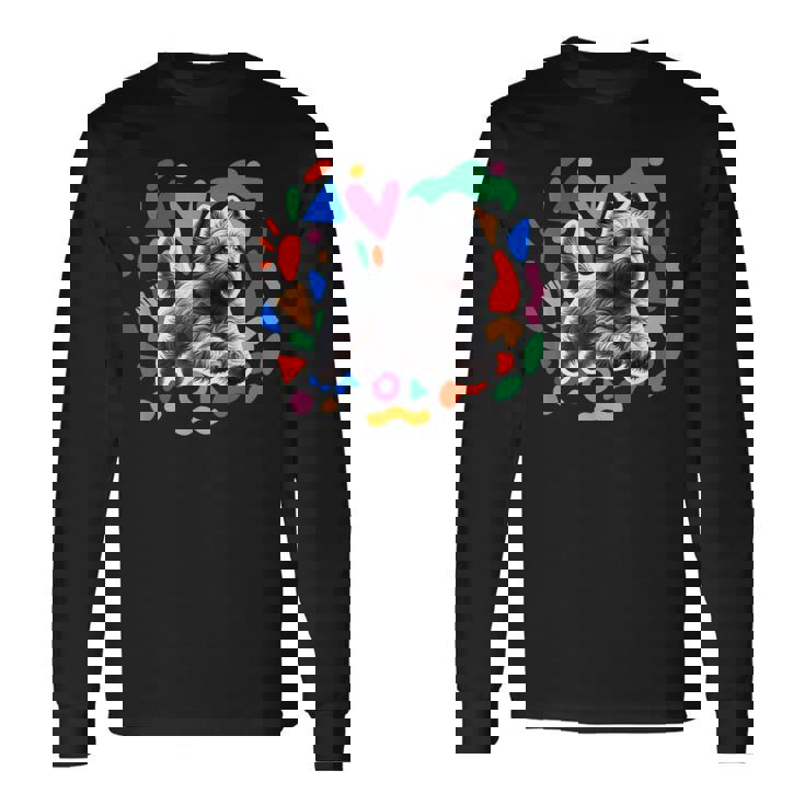 ケアンテリア カラフルなデザインの犬 長袖Tシャツ