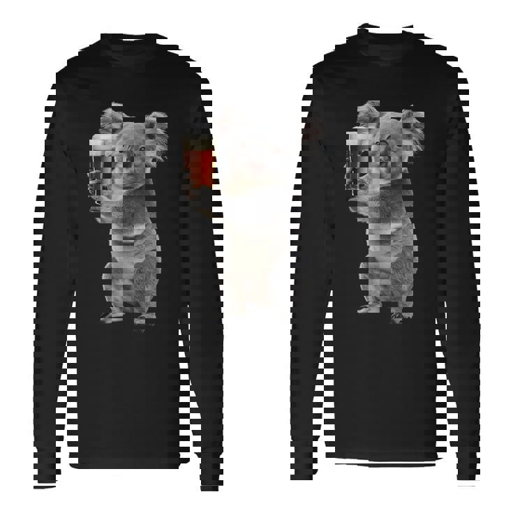 コアラ ビールを飲む リアル 長袖Tシャツ