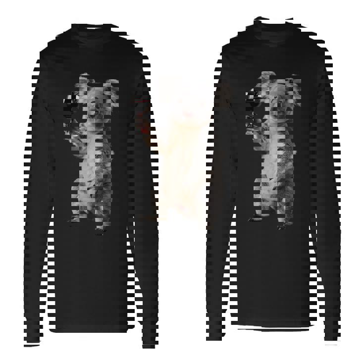 コアラ 飲酒 ワイン リアル 長袖Tシャツ