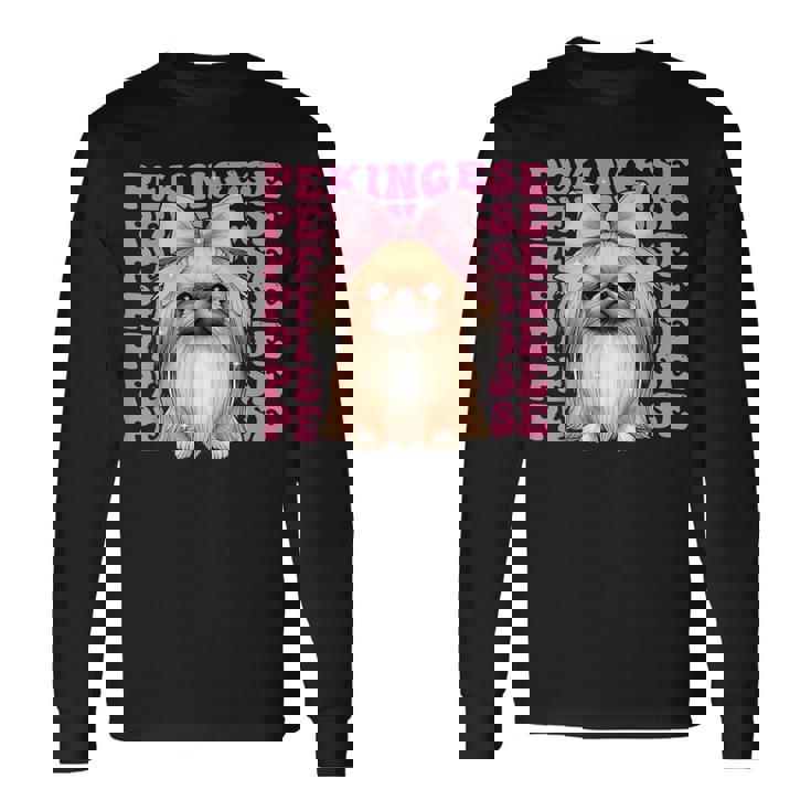 コケットボウ ペキニーズガール 犬 ママ 母の日 ピンク 長袖Tシャツ