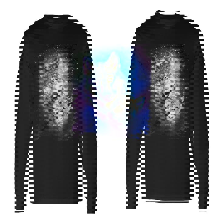 コズミックスペース オオカミ 家族 オオカミ 顔 長袖Tシャツ