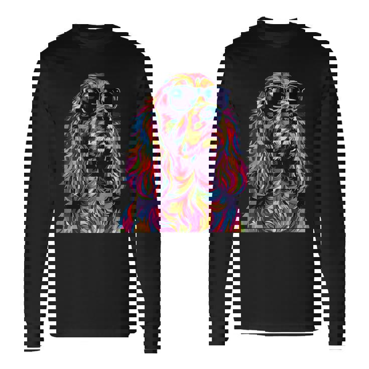 コッカースパニエルラバーズ ポップアート 面白い イングリッシュコッカースパニエル 長袖Tシャツ